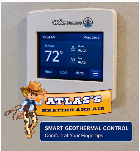 WaterFurnace smart geothermal thermostat installed by Atlas Heating and Air in Dallas TX